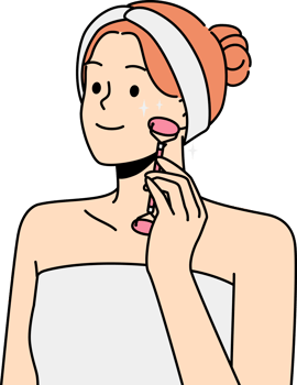 Smiling woman do face roller massage png
