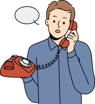 Stunned young man talk on landline phone png