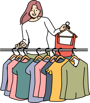 Smiling woman shopping clothes in boutique png