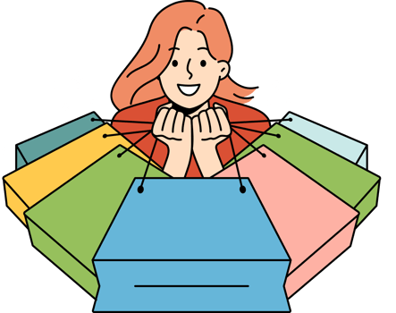 Excited woman happy with shopping bags png