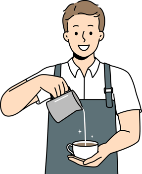 Smiling male barista make coffee in cup png