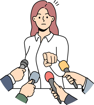 Furious businesswoman point at reporter at event png