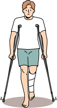 Young man with leg injury walk on crutches png