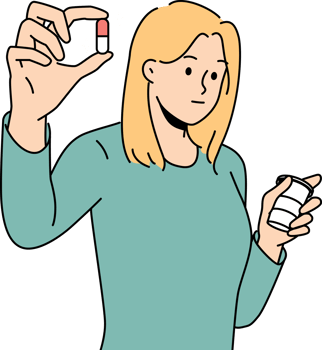 Woman holding pill in hands png