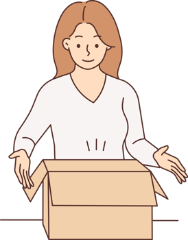 Smiling woman unpack box with order png