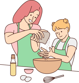 Happy mother and daughter cooking together png