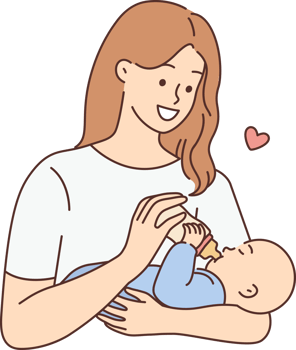 Happy woman feeding infant png