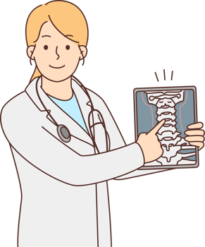 Smiling female doctor show body organ on tablet png