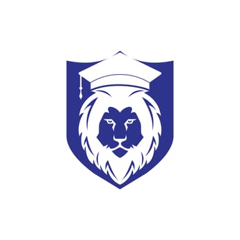 Lion Student vector logo design. Lion academy logo concept.