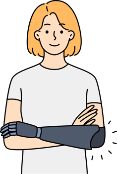 Smiling woman with hand prosthesis png