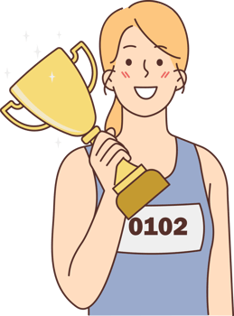 Smiling female athlete with prize png
