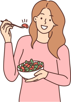 Smiling woman eating salad png