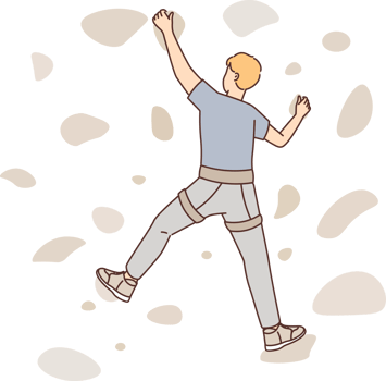 Man climbs on a climbing wall in a climbing gym isolated png