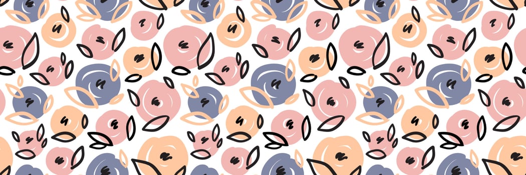 Artistic seamless Pattern with spot Roses. Hand drawn Apple Background for surface, wrapping, textile, card, package, clothes, linen. Flower wallpaper. Vector illustration.