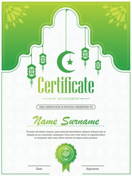 Green islamic ramadan award certificate vector
