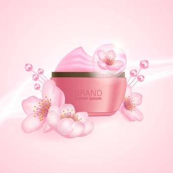Cherry blossom, sakura branch with pink flowers illustration. vector