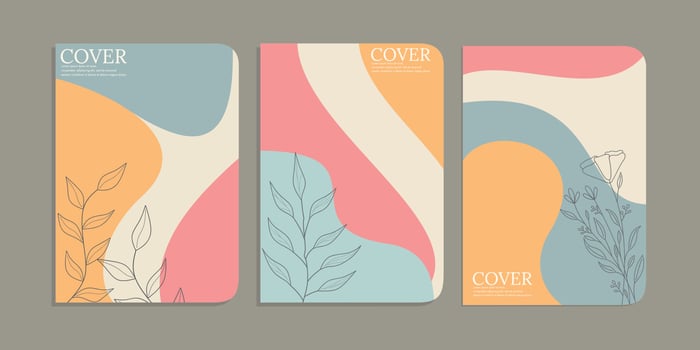 set of book cover templates with hand drawn floral decorations. beauty botanical abstract background. size A4 For notebooks, school books, diaries, planners, brochures, books, catalogs vector