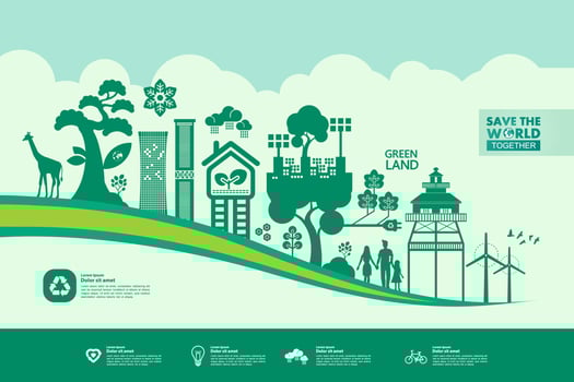 Save the world together green ecology vector illustration.