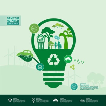 Save the world together green ecology vector illustration.