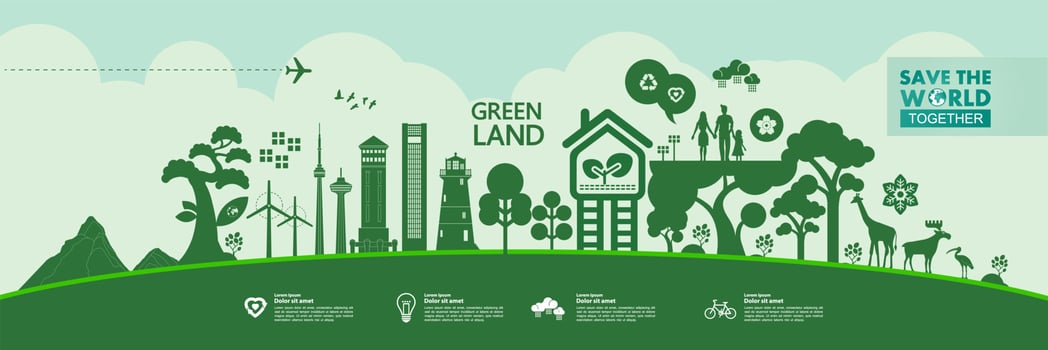 Save the world together green ecology vector illustration.