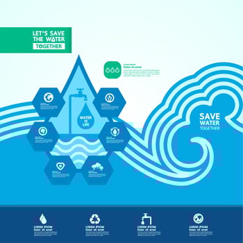 Save water together vector illustration.