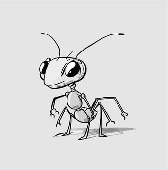 Black ant cartoon vector illustration. Isolated white background. Profile ant side view insect icon.