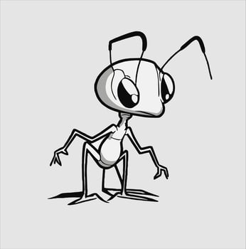 Black ant cartoon vector illustration. Isolated white background. Profile ant side view insect icon.