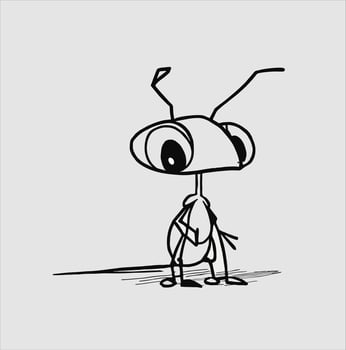 Black ant cartoon vector illustration. Isolated white background. Profile ant side view insect icon.