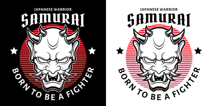 japanese oni mask in black and white vintage style isolated vector isolated