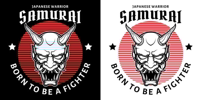 japanese oni mask in black and white vintage style isolated vector isolated