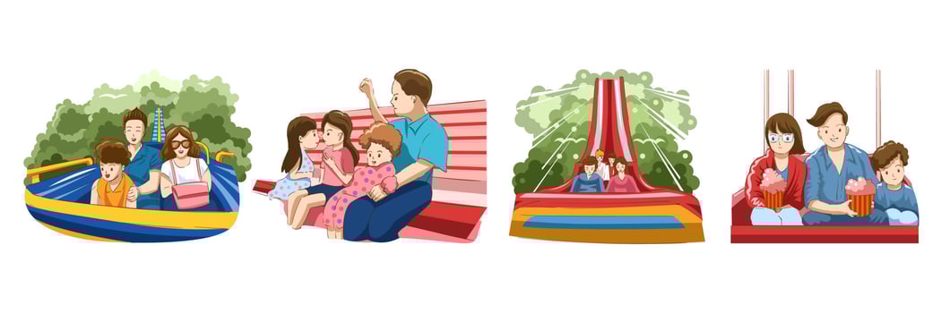 Family in the amusement park vector set collection graphic clipart design