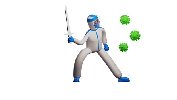 3D illustration. Agile Paramedic 3D Cartoon Character. Paramedic is at war with the virus. Paramedic carry long swords against many viruses. Paramedics fight for health. 3D cartoon character png