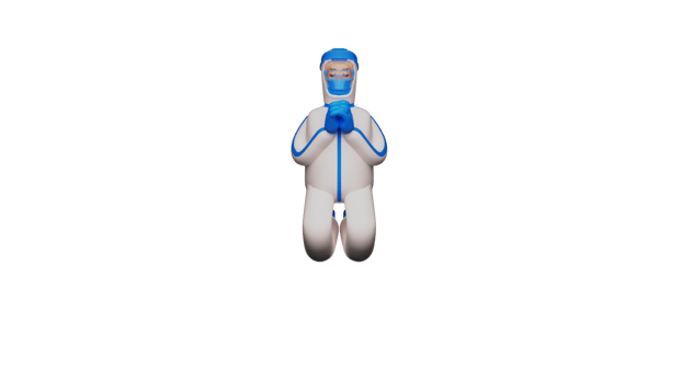 3D illustration. Obedient Paramedic 3D Cartoon Character. Paramedic in kneeling and praying position. The paramedic will start his work and hope all goes well. 3D cartoon character png