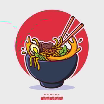 Hand drawn Cute Ramen Illustration vector