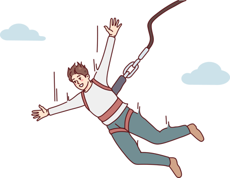 Excited man jump with parachute png