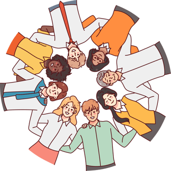 Multiethnic people stand in circle showing unity png