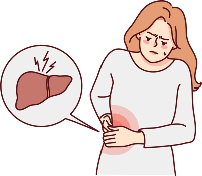 Unwell woman suffer from liver problems png