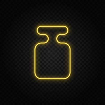 Yellow neon icon plummet, reference, weight.Transparent background. Yellow neon vector icon on dark background