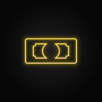 Yellow neon icon money, dollar.Transparent background. Yellow neon vector icon on dark background