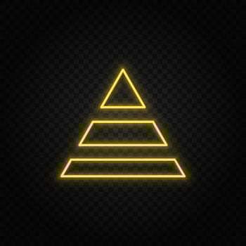 Yellow neon icon career, finance, pyramid.Transparent background. Yellow neon vector icon on dark background