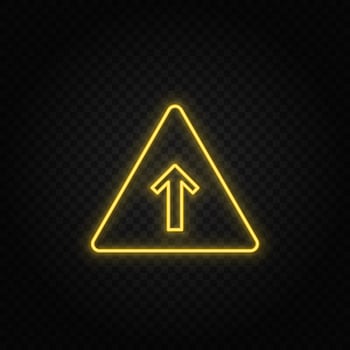 Yellow neon icon arrow, grow, pyramid.Transparent background. Yellow neon vector icon on dark background