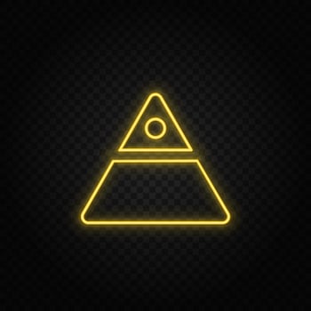Yellow neon icon finance, pyramid.Transparent background. Yellow neon vector icon on dark background