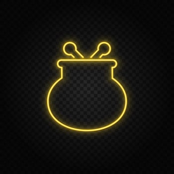 Yellow neon icon money, payment, wallet.Transparent background. Yellow neon vector icon on dark background
