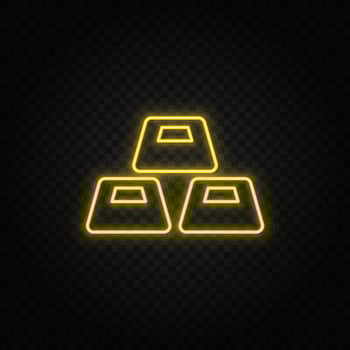 Yellow neon icon bank, gold, money.Transparent background. Yellow neon vector icon on dark background