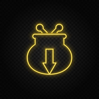 Yellow neon icon money, payment, wallet.Transparent background. Yellow neon vector icon on dark background