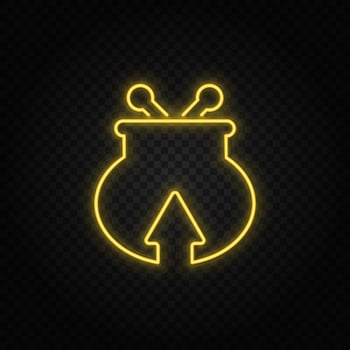 Yellow neon icon coming, money, wallet.Transparent background. Yellow neon vector icon on dark background
