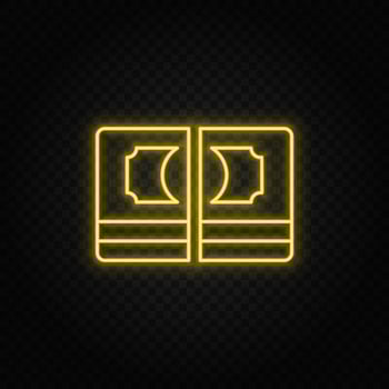 Yellow neon icon cash, money, pack.Transparent background. Yellow neon vector icon on dark background