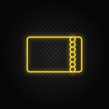 Yellow neon icon ticket.Transparent background. Yellow neon vector icon on dark background