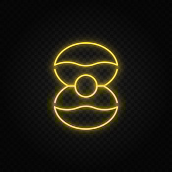 Yellow neon icon business, metaphor, pearl.Transparent background. Yellow neon vector icon on dark background