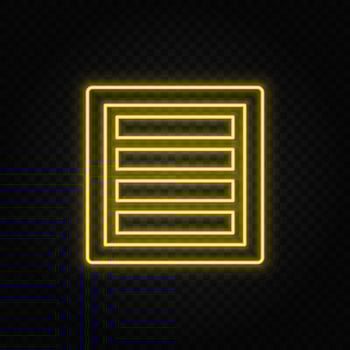Yellow neon icon box.Transparent background. Yellow neon vector icon on dark background